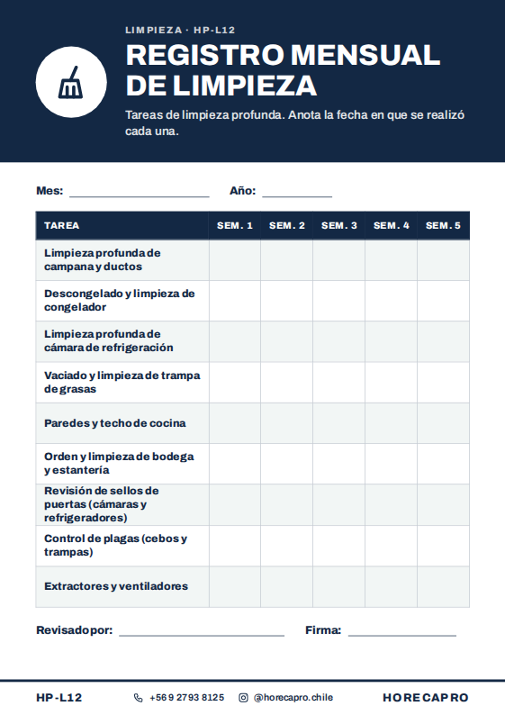 Registro mensual de limpieza (HP-L12)
